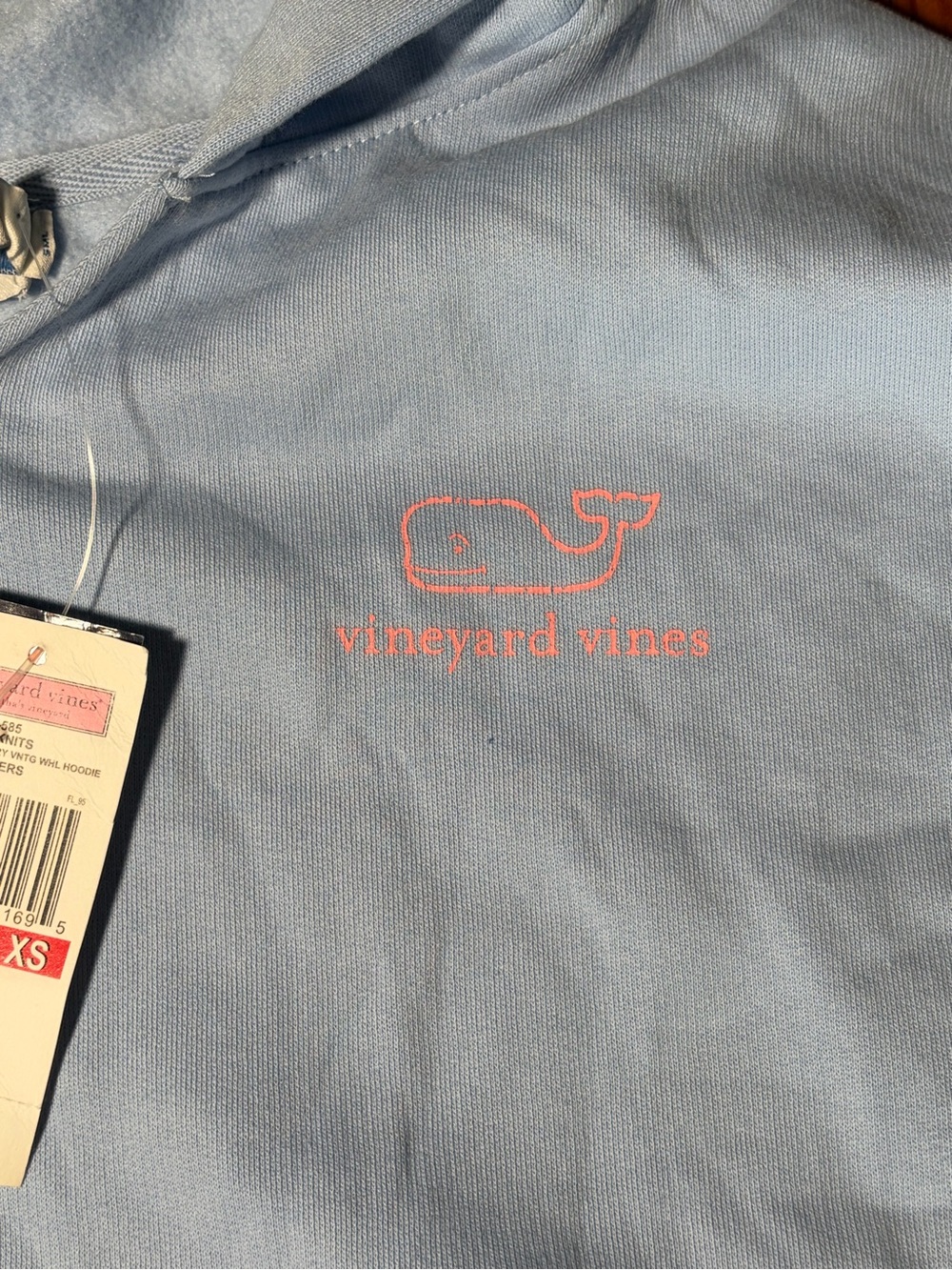 NWT Vineyard Vines Vintage Whale Hoodie XS Calm Waters Blue Pink Logo - Picture 7 of 7
